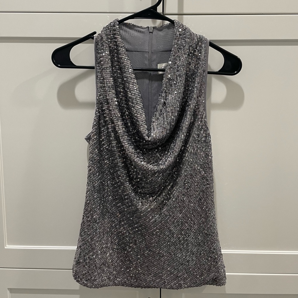 BNWT Silver Sequin Cowl Neck Tank Top